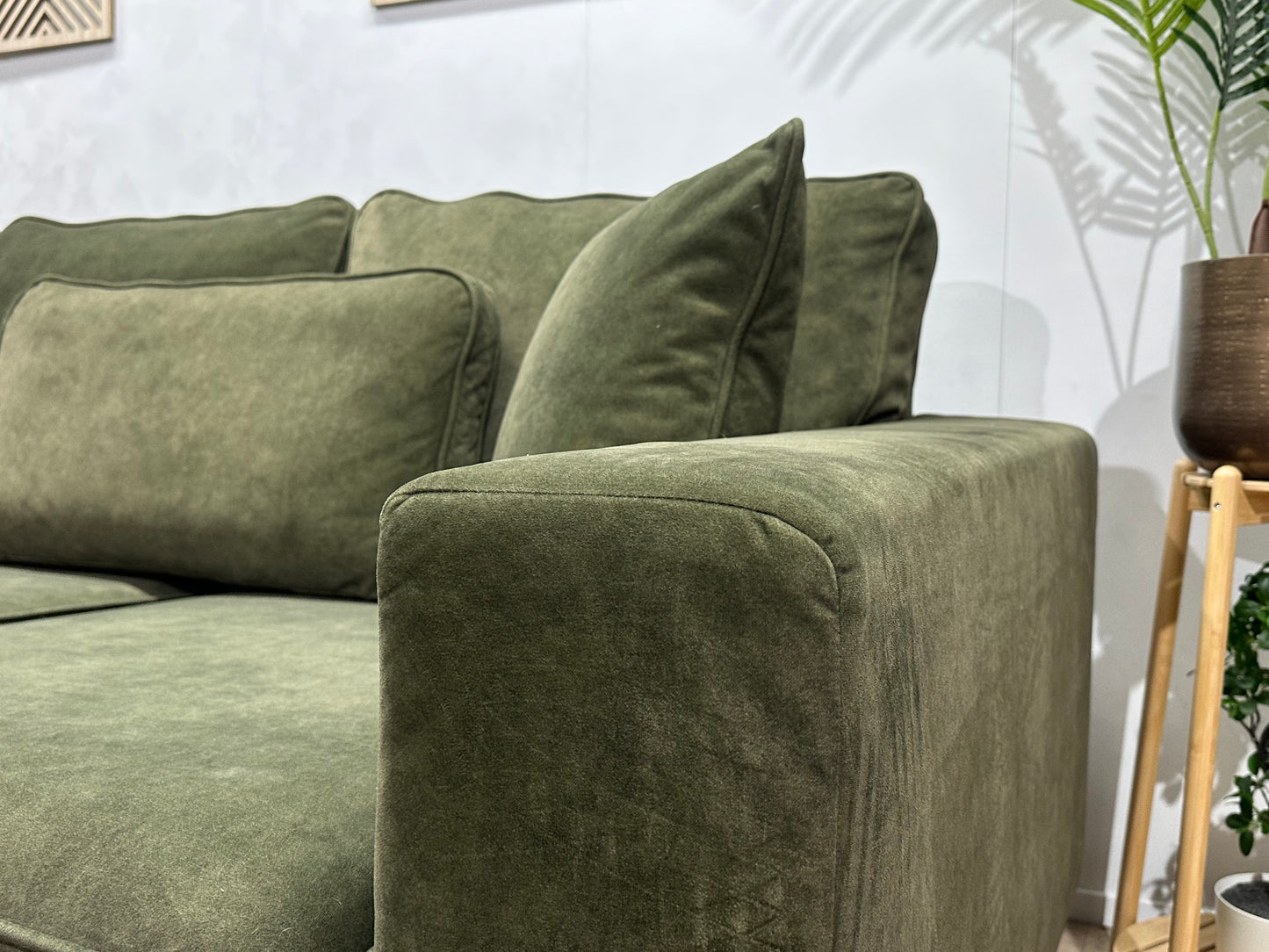 Groene Velvet Hoekbank ~ Losse Kussens Met Afneembare Hoezen