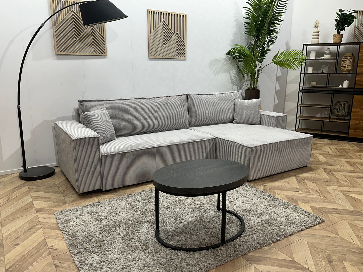 !Showroommodel! Licht Grijze Ribstof Hoekbank