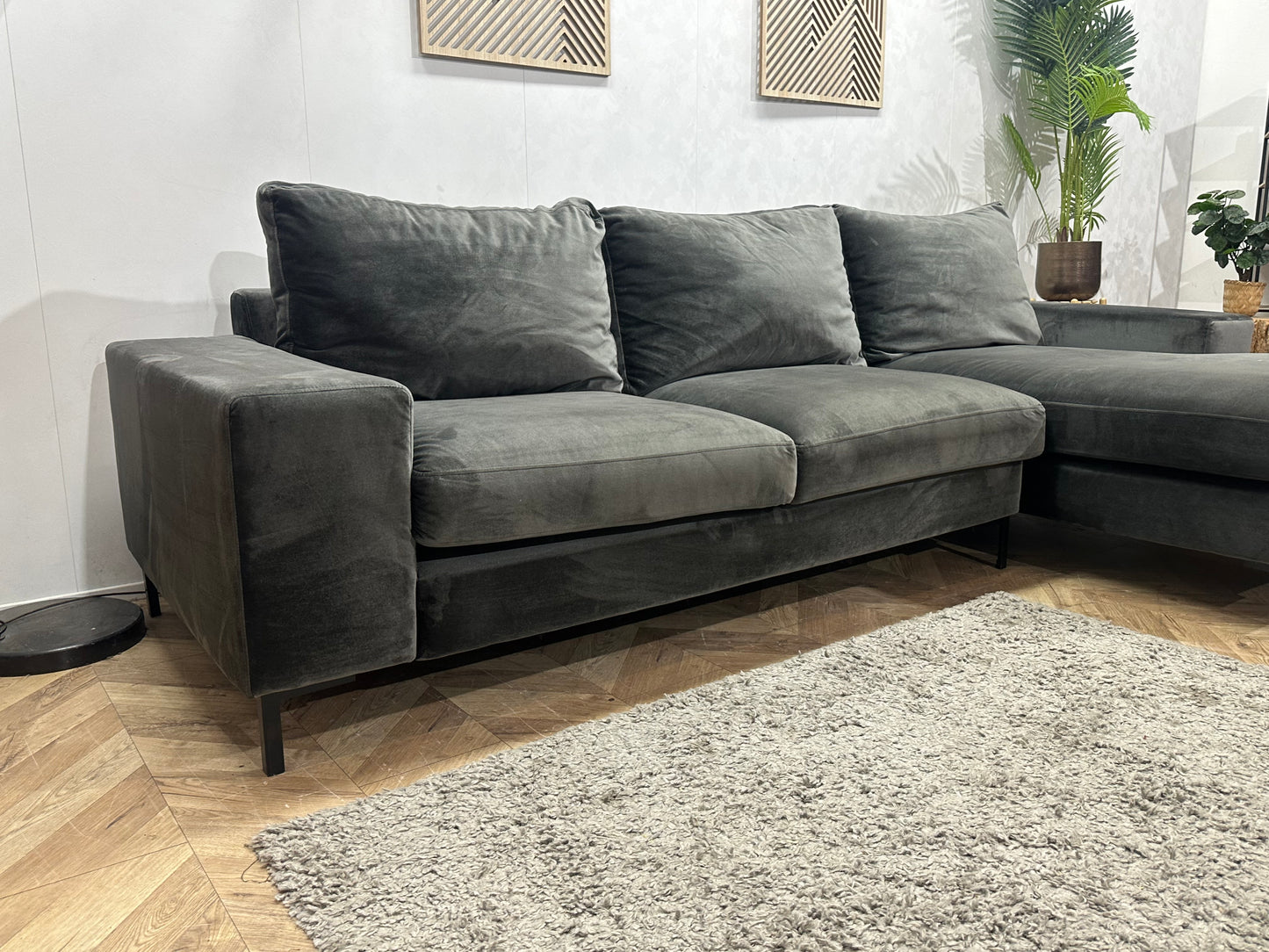 Antraciet Velvet Hoekbank ~ Losse Kussens Met Afneembare Hoezen