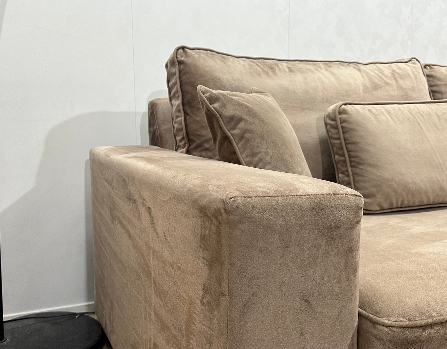 Licht Bruine Velvet Hoekbank ~ Losse Kussens Met Afneembare Hoezen