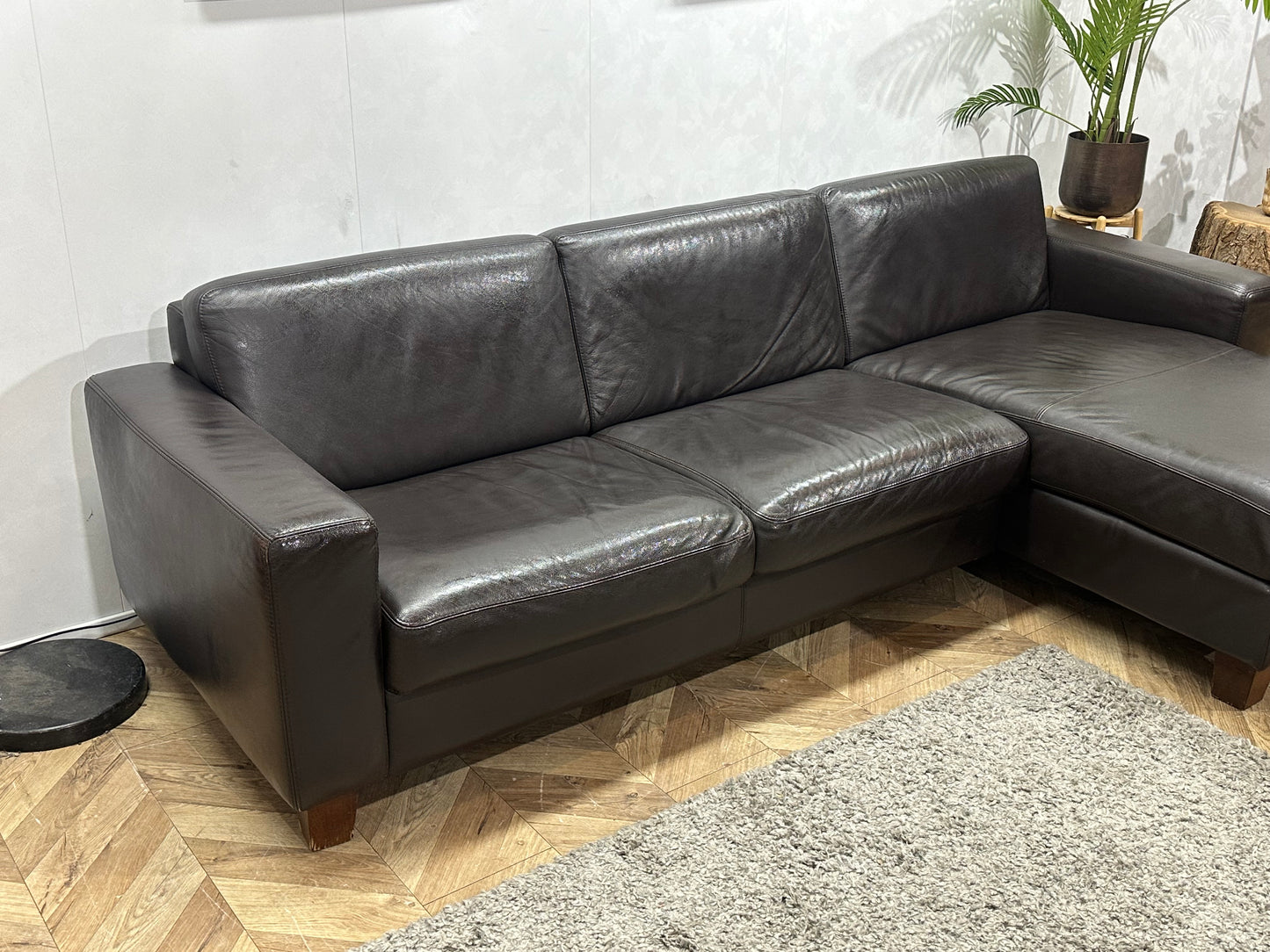 Bruine Echt Lederen Hoekbank ~ Geïmpregneerd