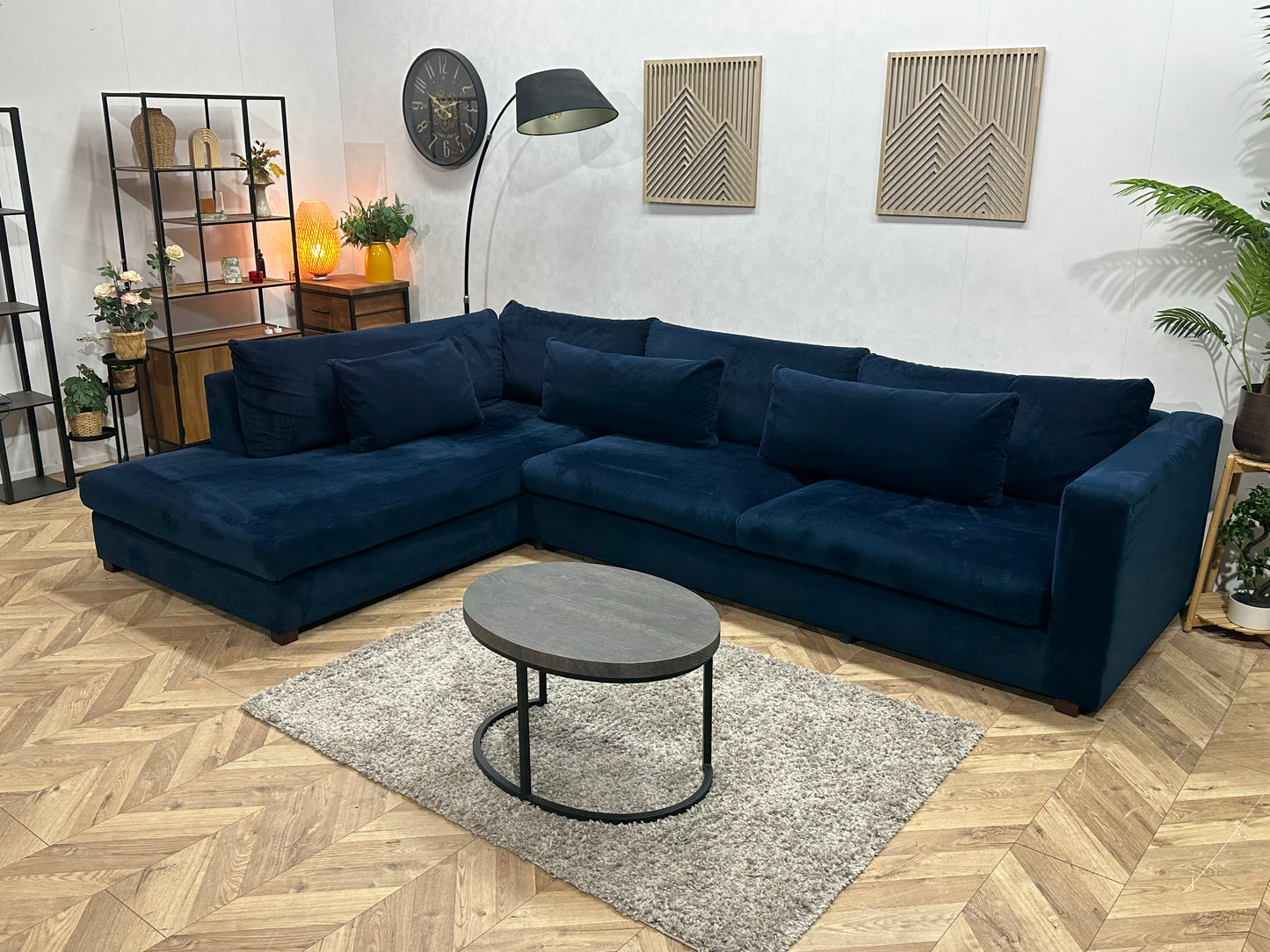 Blauwe Velvet Hoekbank ~ Losse Kussens Met Afneembare Hoezen