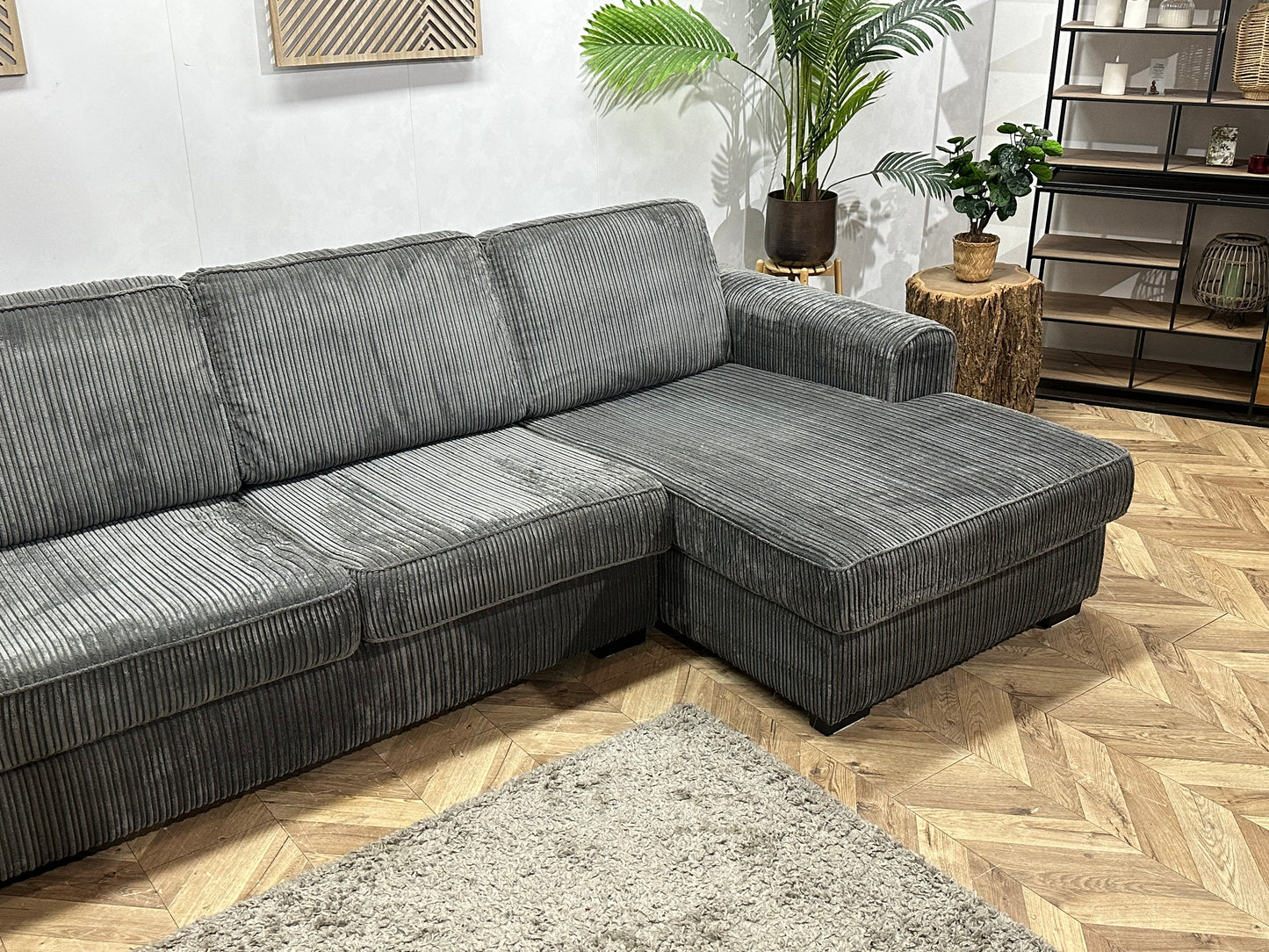 Antraciet Ribstof Hoekbank  ~ Losse Kussens Met Afneembare Hoezen