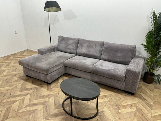 Licht Grijze Ribstof Hoekbank ~ Losse Kussens Met Afneembare Hoezen