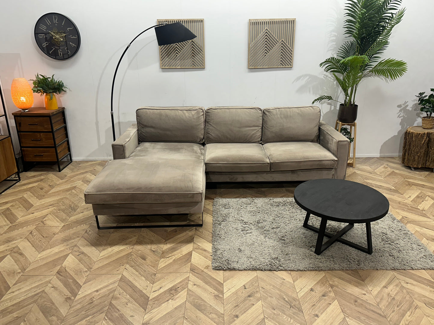 Licht Bruine Velvet Hoekbank ~ Losse Kussens Met Afneembare Hoezen