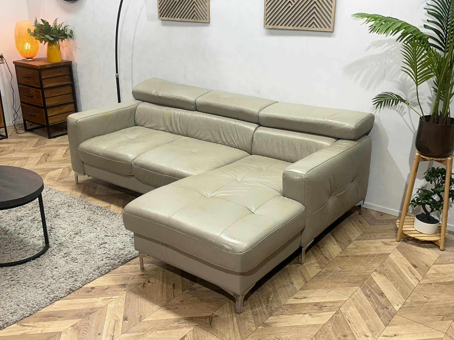 Beige Echt Lederen Hoekbank ~ Geïmpregneerd