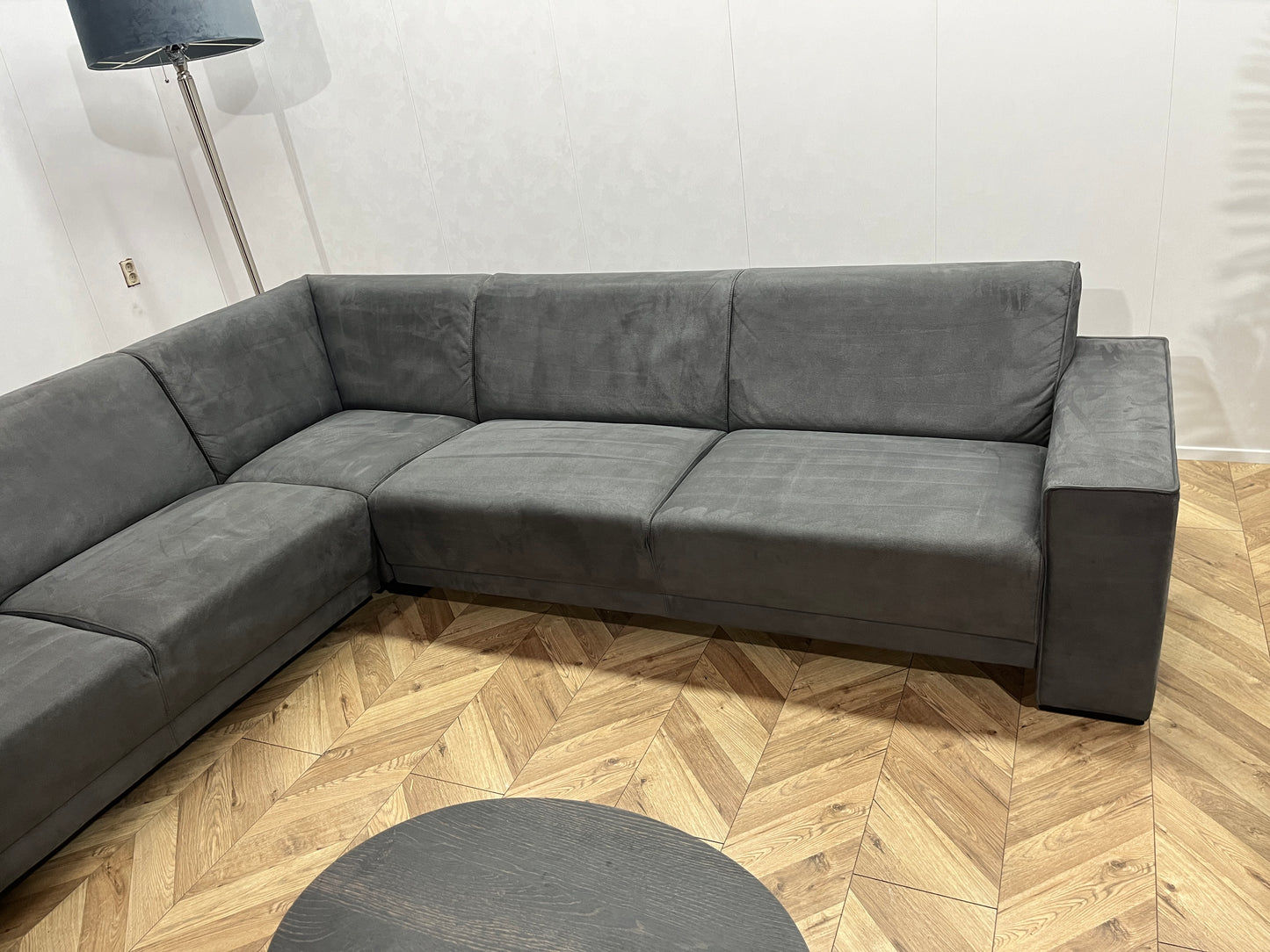 Antraciet Suède Leer Hoekbank Inc. Fauteuil