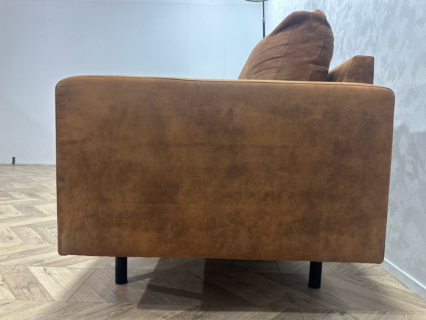 Cognac Bruine Suède Lederen 2.5-Zits Bank ~ Losse Kussens Met Afneembare Hoezen