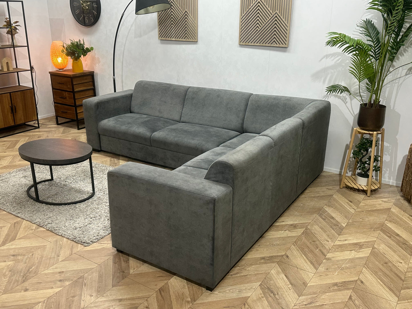 !Showroommodel! Antraciet Velvet Hoekbank