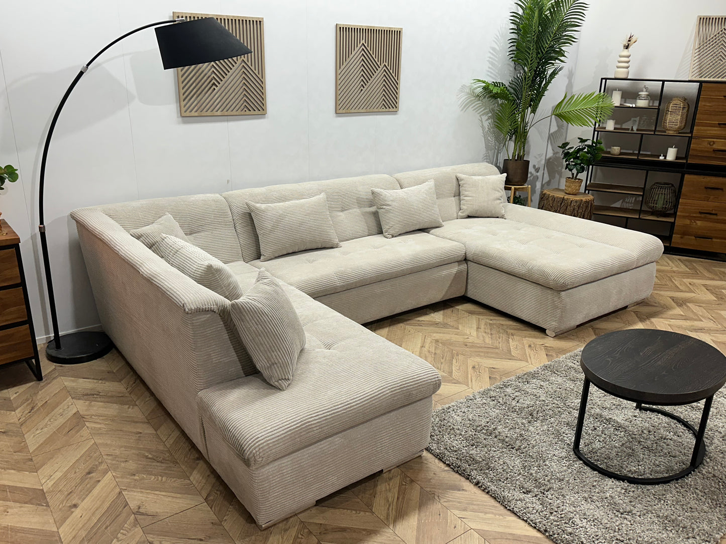 !Showroommodel! Crème Ribstof U Bank ~ Slaapfunctie