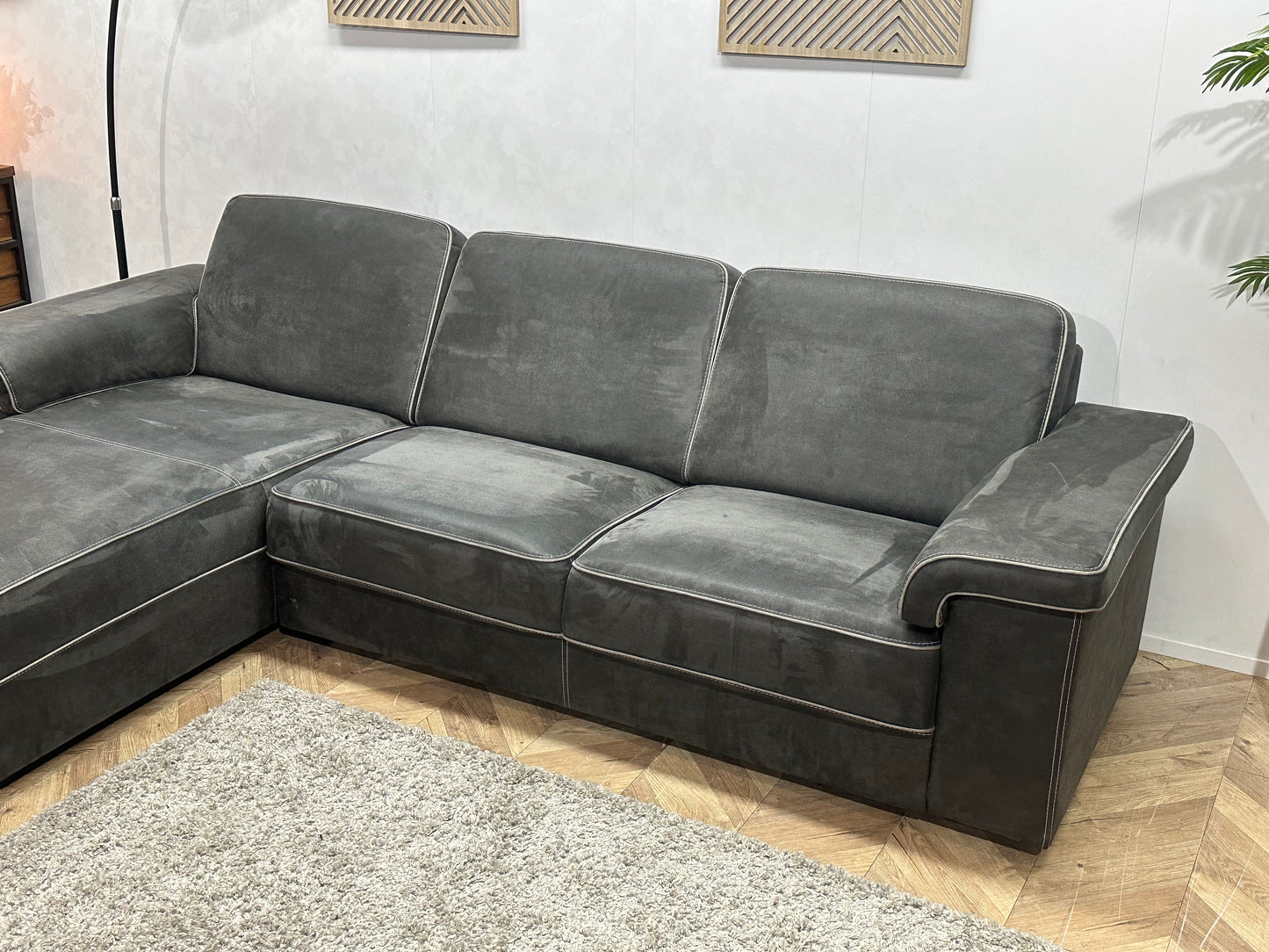 Antraciet Suède Stoffen Hoekbank ~ Vaste Kussens