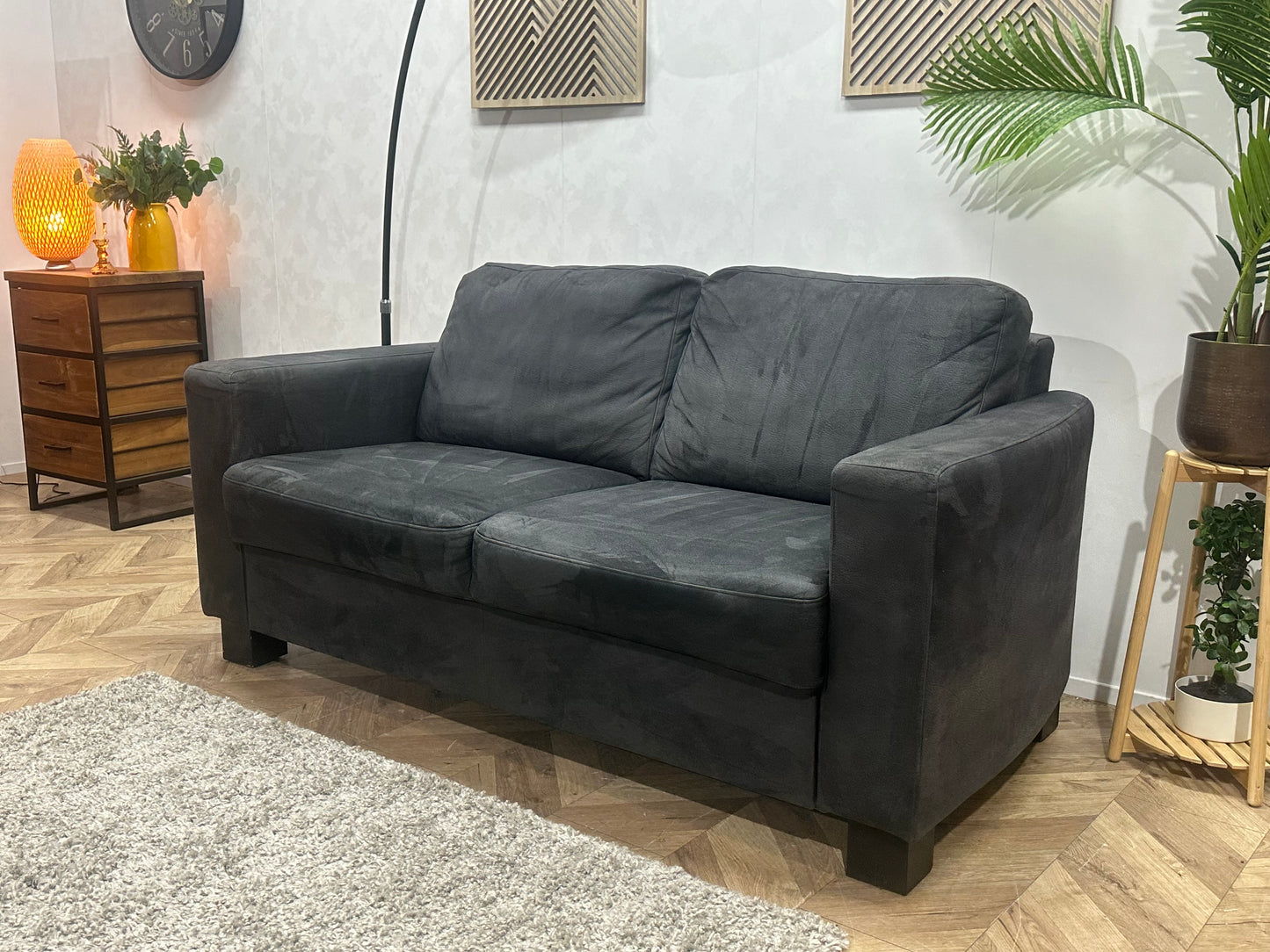 Antraciet Suède Stoffen 2.5-Zits Bank ~ Vaste Kussens