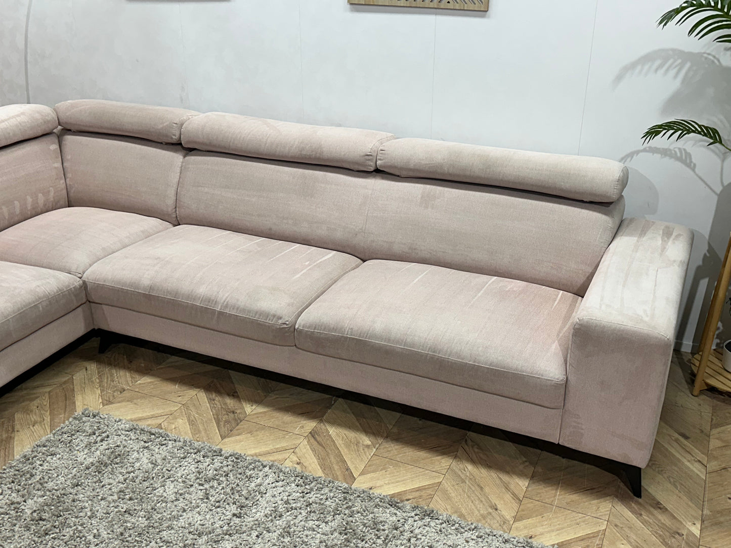 Roze Suede Stoffen Hoekbank ~ Verstelbare Hoofdsteunen