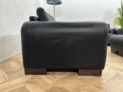 Zwarte/Antraciet Lederen/Stoffen Hoekbank Inc Hocker ~ Losse Kussens Met Afneembare Hoezen