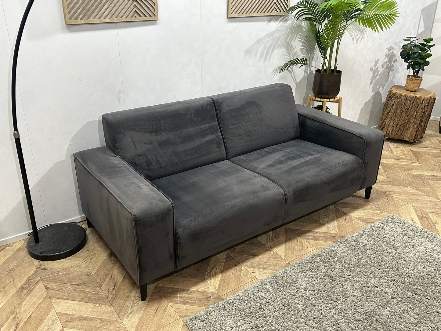 Antraciet Velvet 2.5-Zits Bank ~ Vaste Kussens