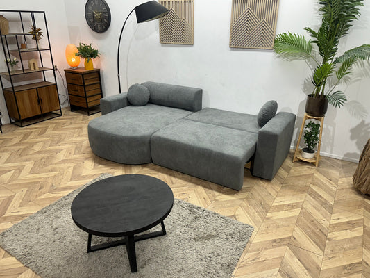 !Showroommodel! Grijze Velvet Hoekbank ~ Slaapfunctie