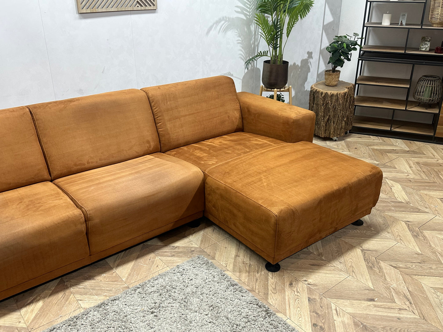 Cognac Bruine Suède Stoffen Hoekbank ~ Inruilvoordeel