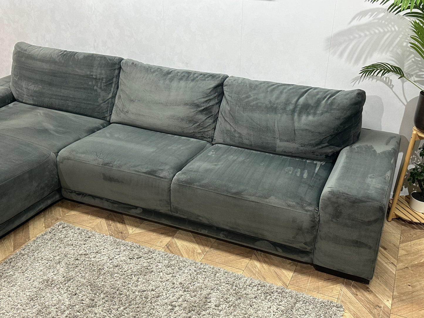 Antraciet Velvet Hoekbank ~ Vaste Kussens