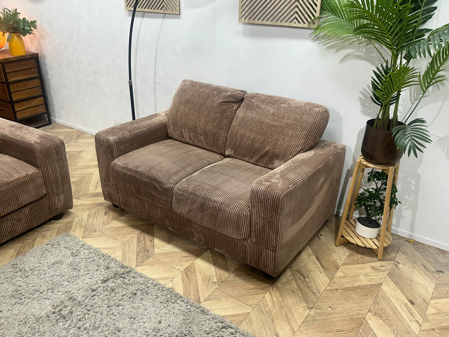 Bruine Ribstof Banken Set ~ Vaste Kussens