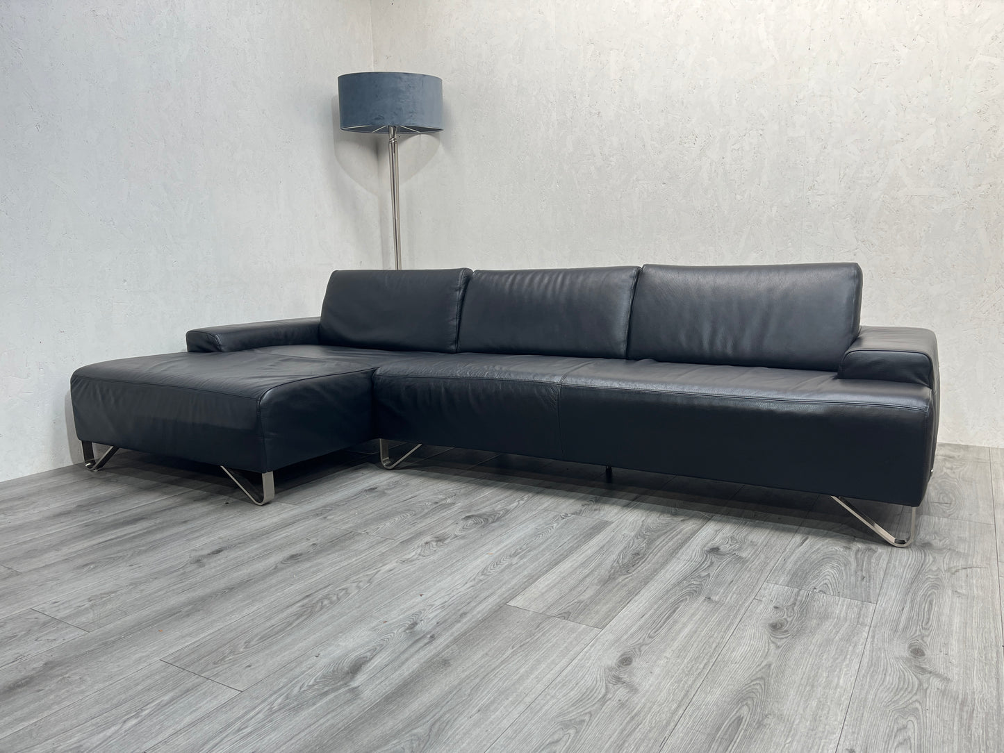 Zwarte Echt Lederen Natuzzi Hoekbank ~ Verstelbare Rugleuningen