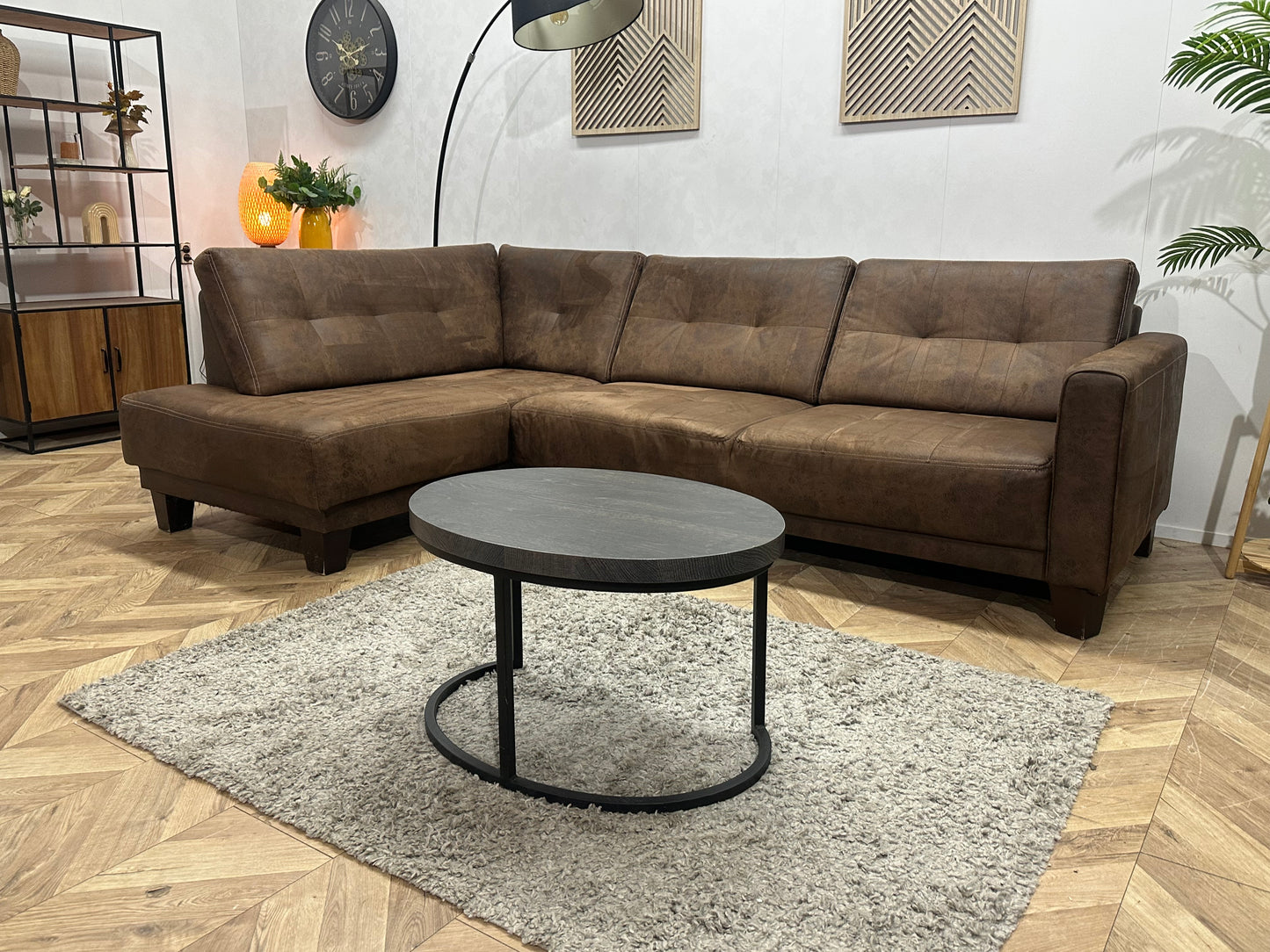 Bruine Suède Stoffen Hoekbank ~ Vaste Kussens