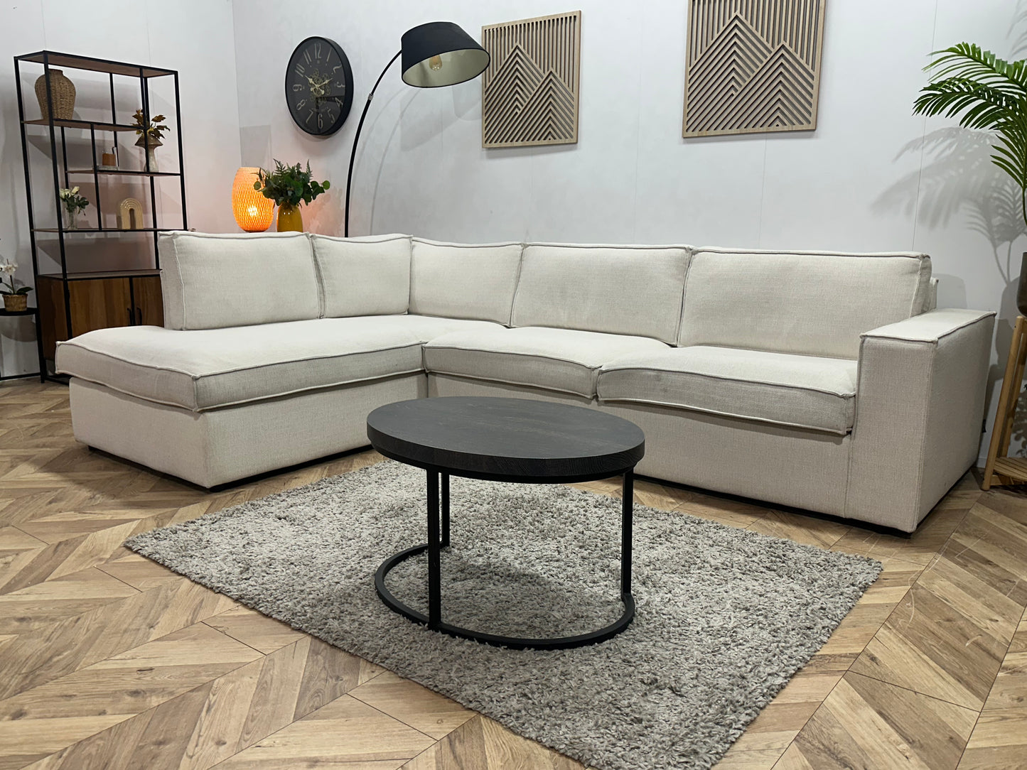 Witte Chenille Stoffen Hoekbank ~ Losse Kussens Met Afneembare Hoezen