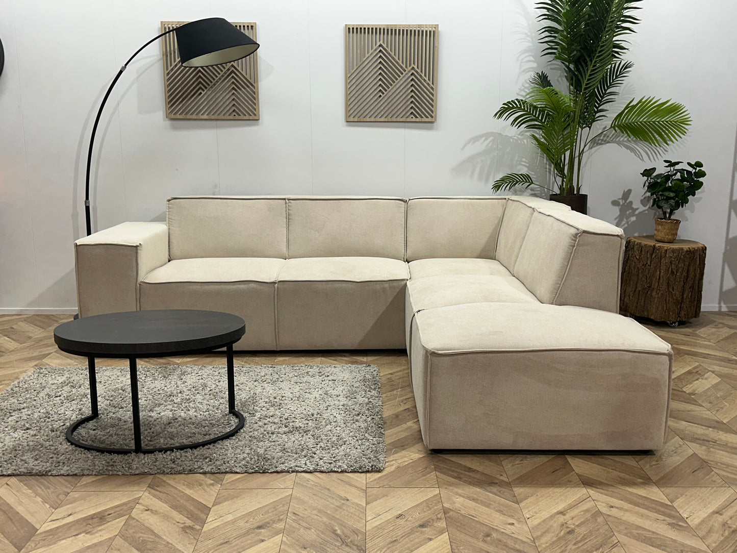 !Showroommodel! Crème Suède Stoffen Hoekbank