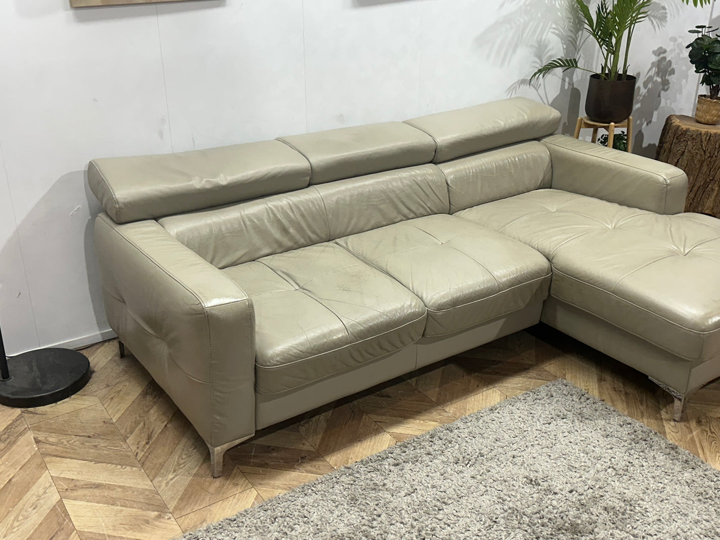 Beige Echt Lederen Hoekbank ~ Geïmpregneerd