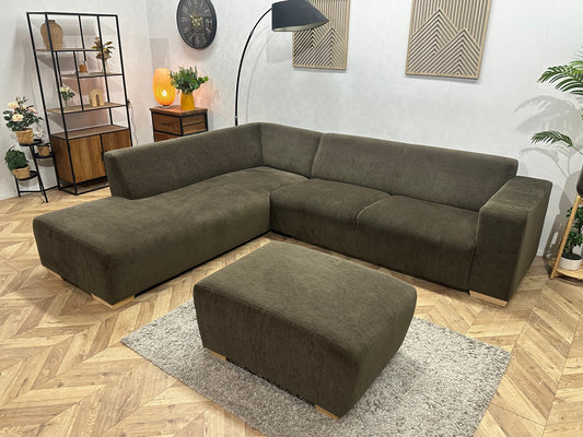 Bruine Suède Stoffen Hoekbank Inc Hocker ~ Vaste Kussens