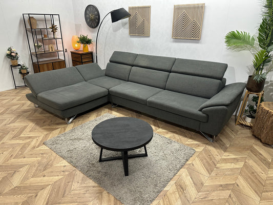 Xooon Antraciet Suède Stoffen Hoekbank ~ Verstelbare Arm/Hoofdsteunen