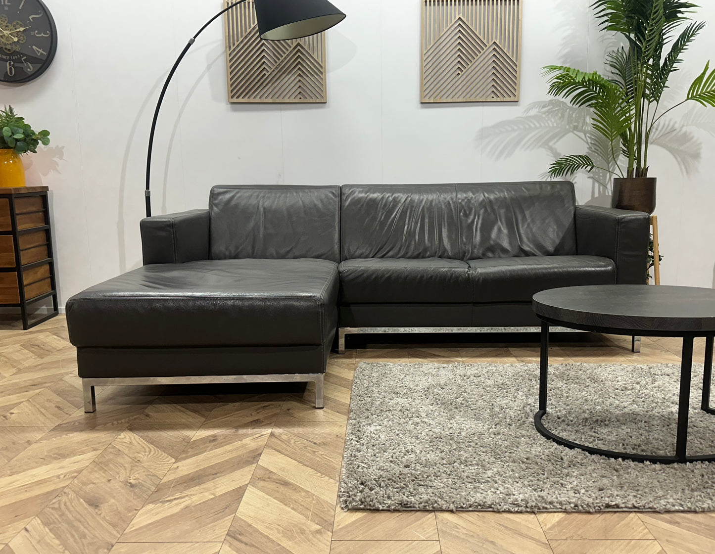 Montèl Antraciet Echt Lederen Hoekbank ~ Vaste Kussens
