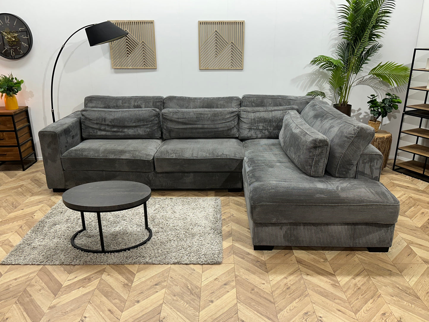 Antraciet Ribstof Hoekbank ~ Losse Kussens Met Afneembare Hoezen