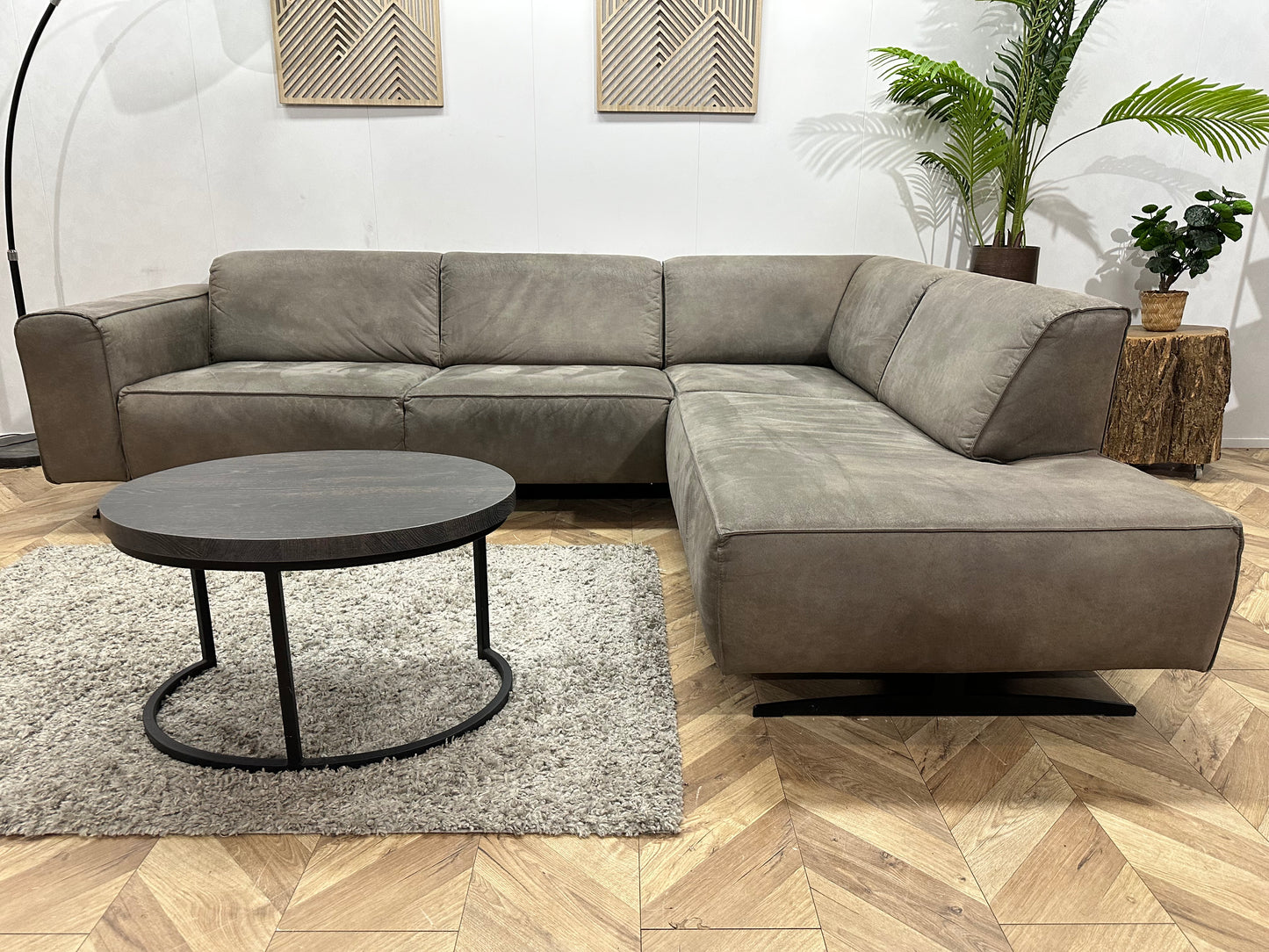 Groene Suède Lederen Hoekbank ~ Vaste Kussens