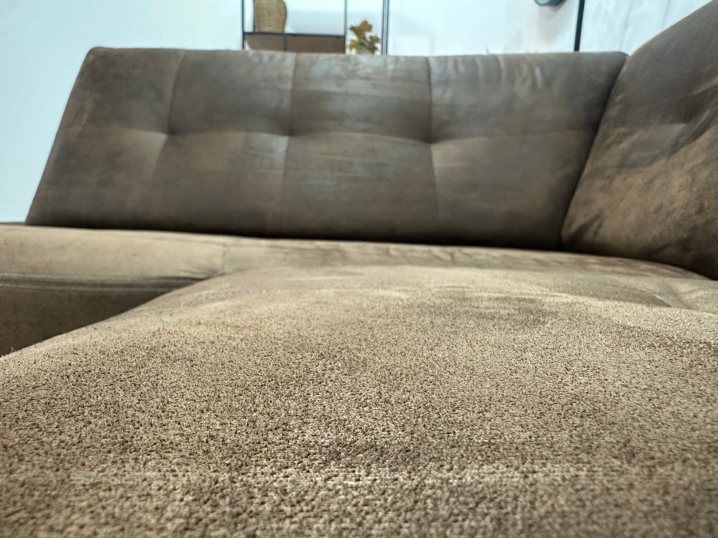 Bruine Suède Stoffen Hoekbank ~ Vaste Kussens