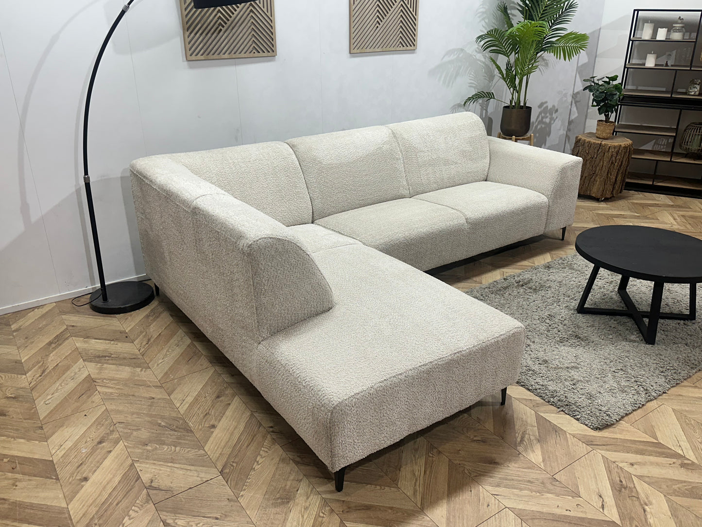 Witte Bouclé Hoekbank ~ Nieuwstaat