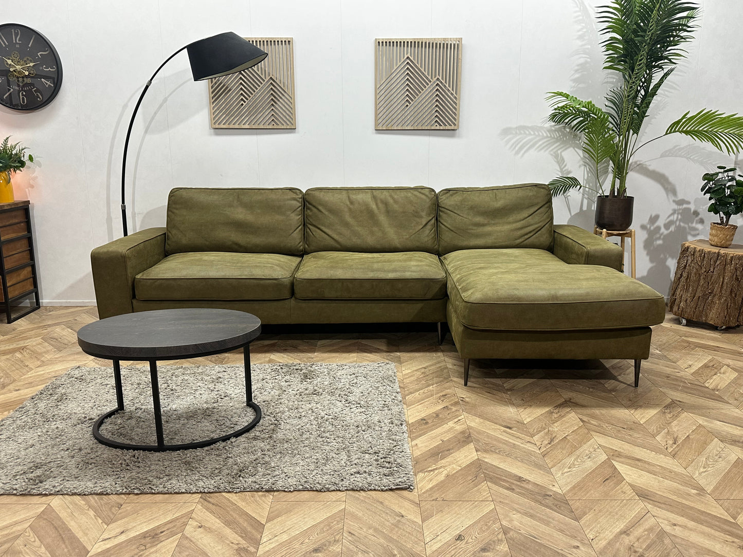 Donker Groene Suède Stoffen Hoekbank ~ Losse Kussens Met Afneembare Hoezen