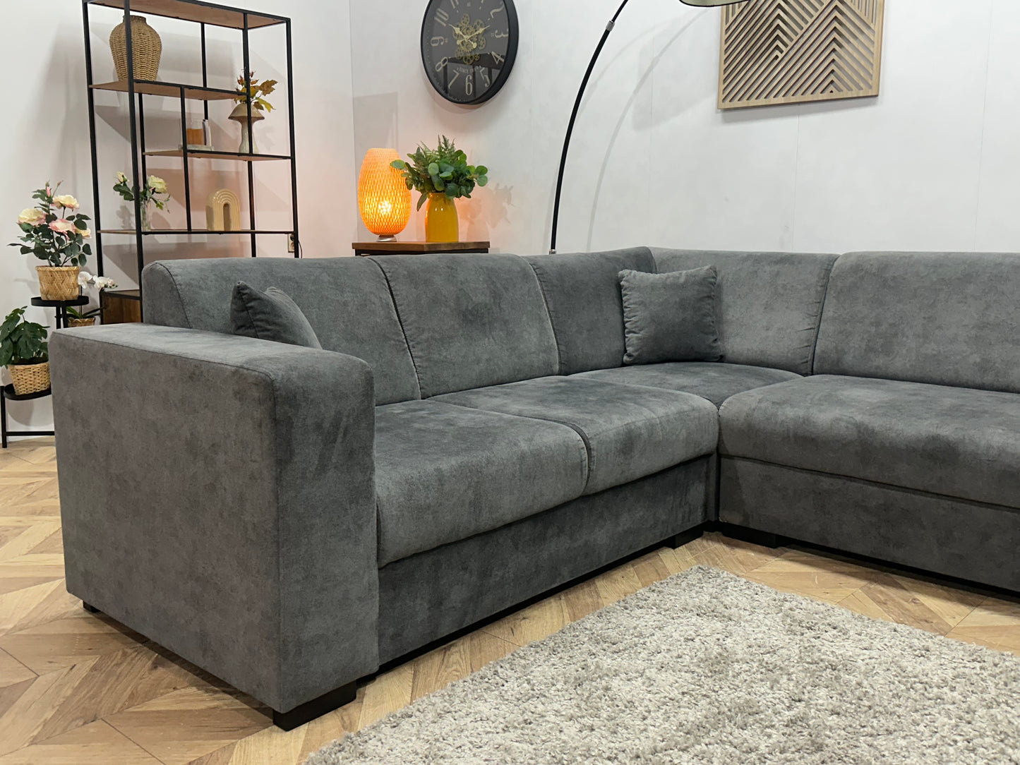 !Showroommodel! Antraciet Velvet Hoekbank