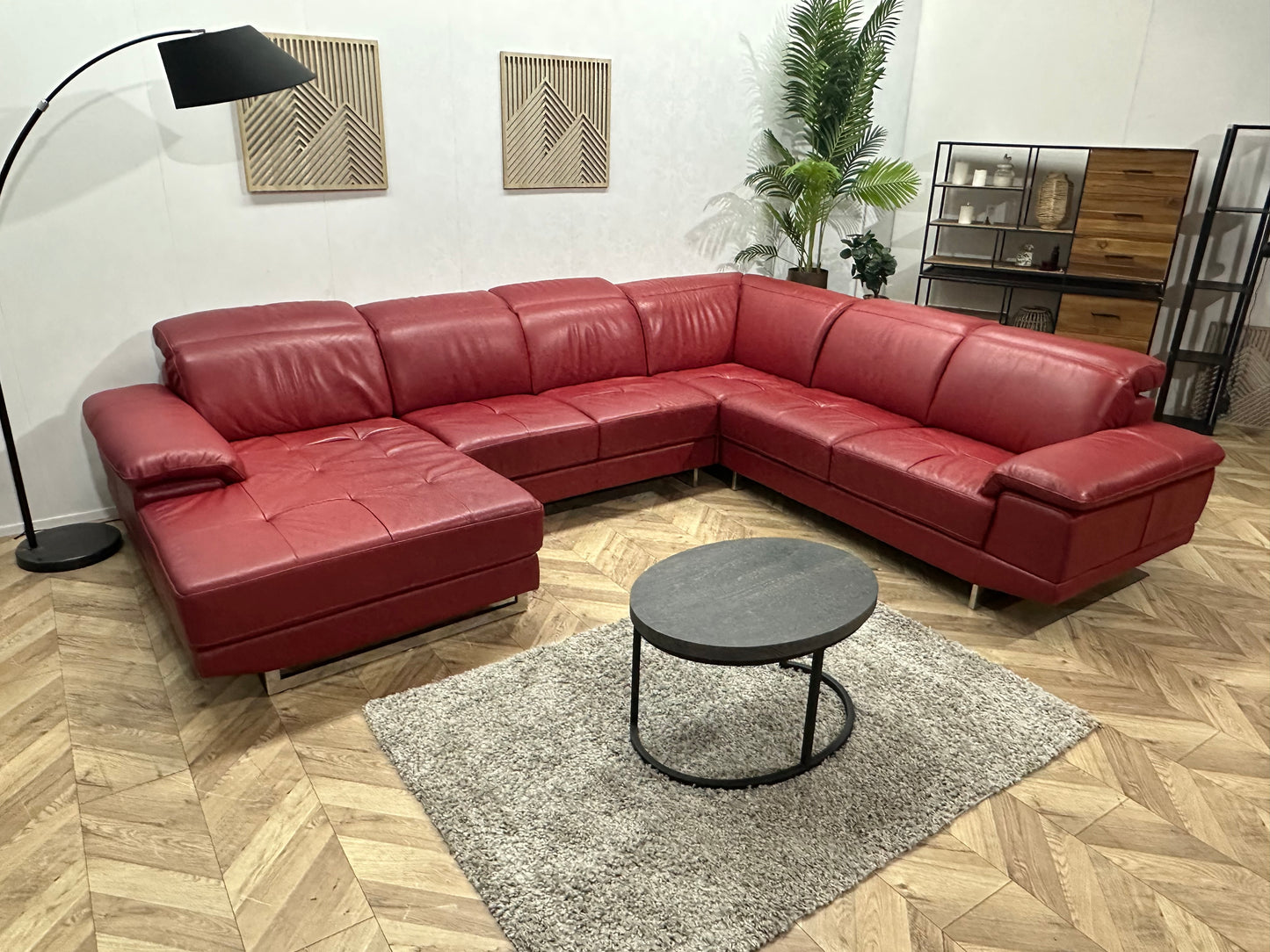 Rode Echt Lederen U Bank ~ Verstelbare Hoofdsteunen