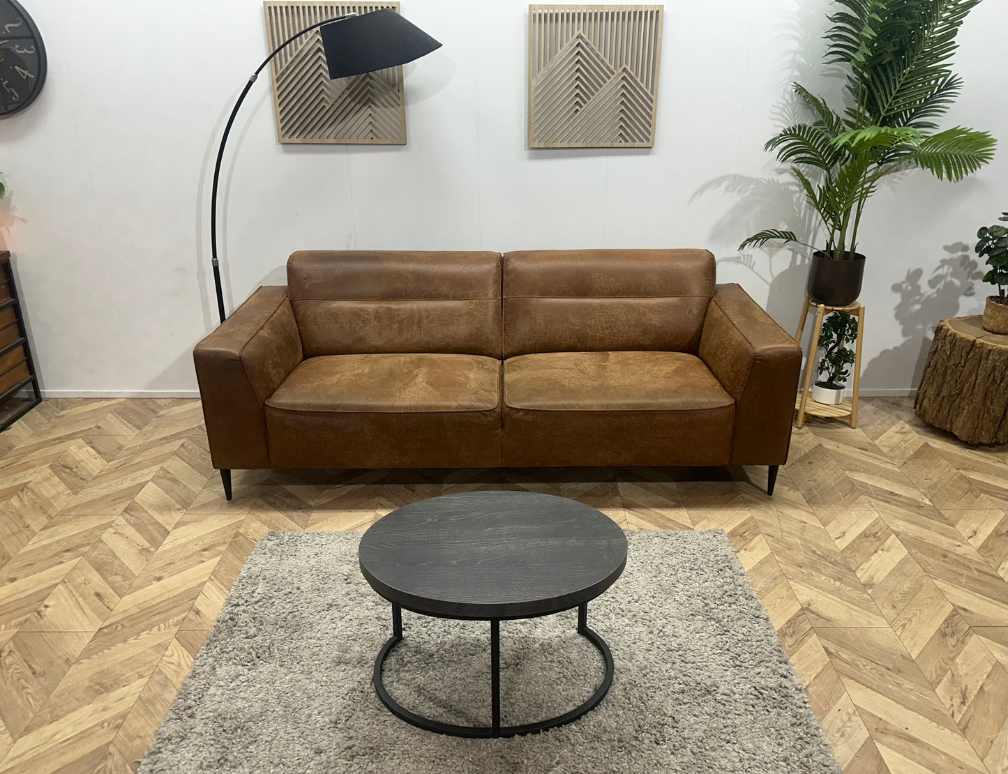 Cognac Bruine Suède Stoffen 2.5-Zits Bank ~ Vaste Kussens