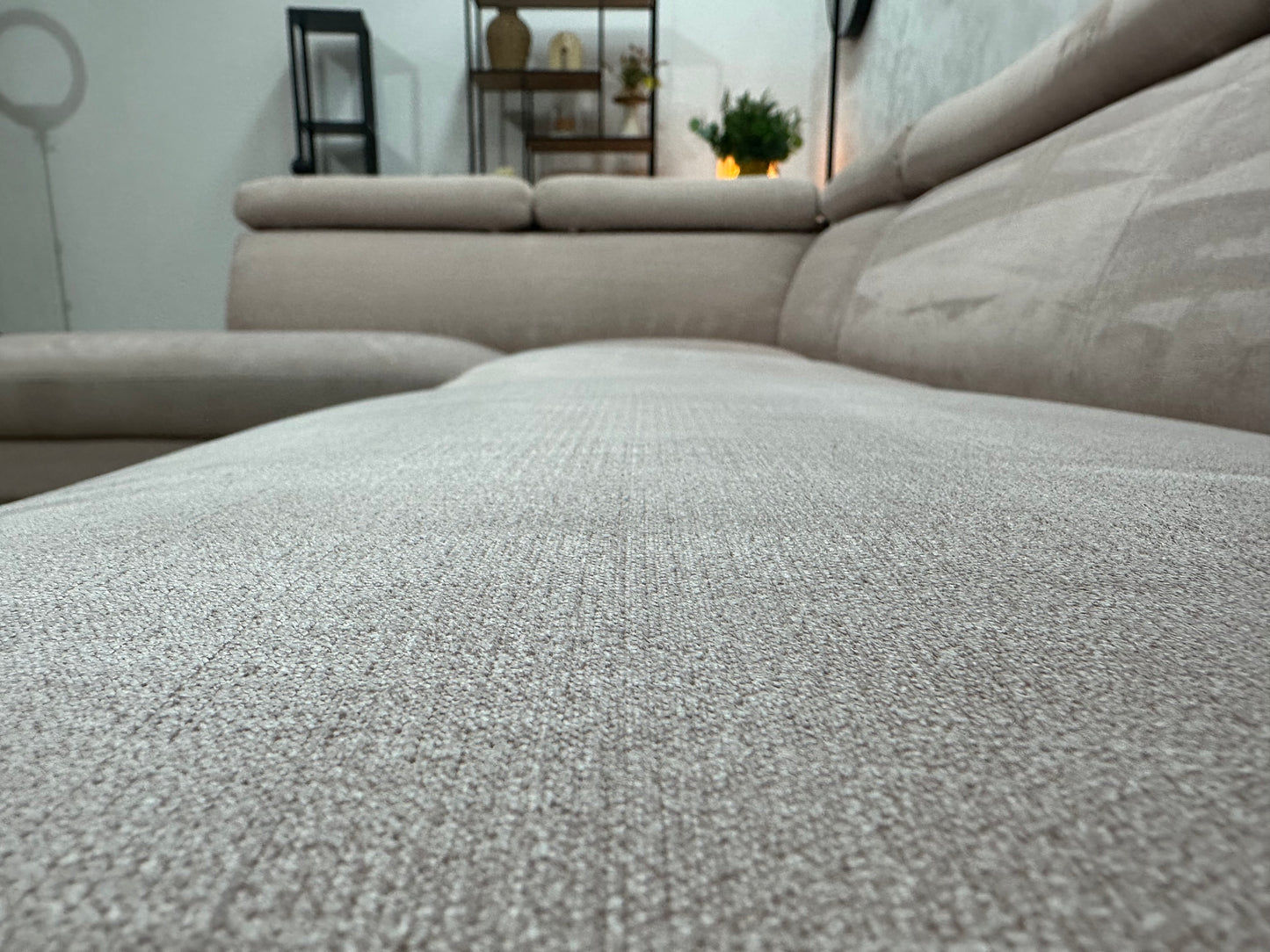 Roze Suede Stoffen Hoekbank ~ Verstelbare Hoofdsteunen