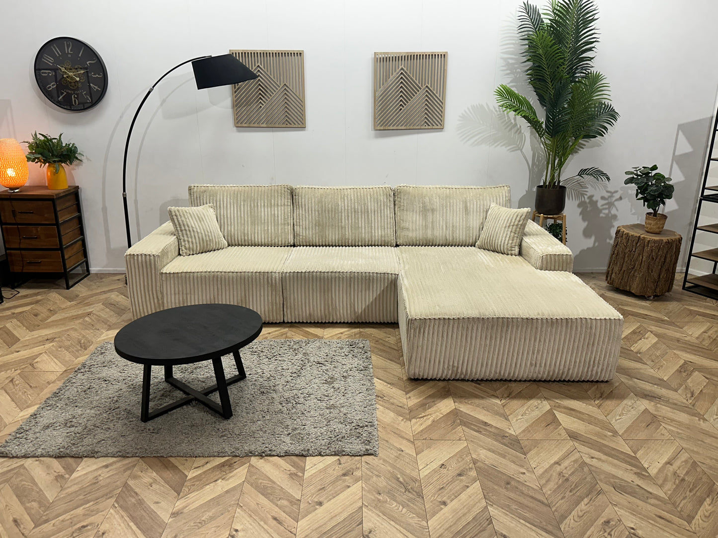 !Showroommodel! Crème Ribstof Hoekbank