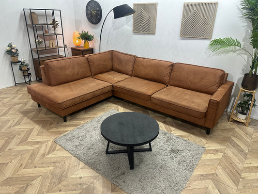 Cognac Bruine Suède Stoffen Hoekbank ~ Losse Kussens Met Afneembare Hoezen