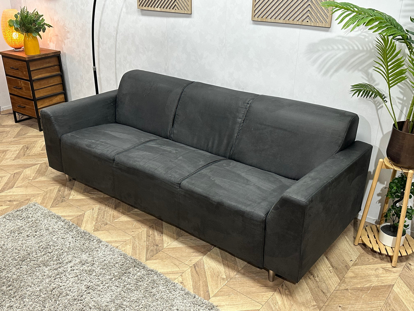 Antraciet Suède Stoffen 3-Zits Bank ~ Vaste Kussens