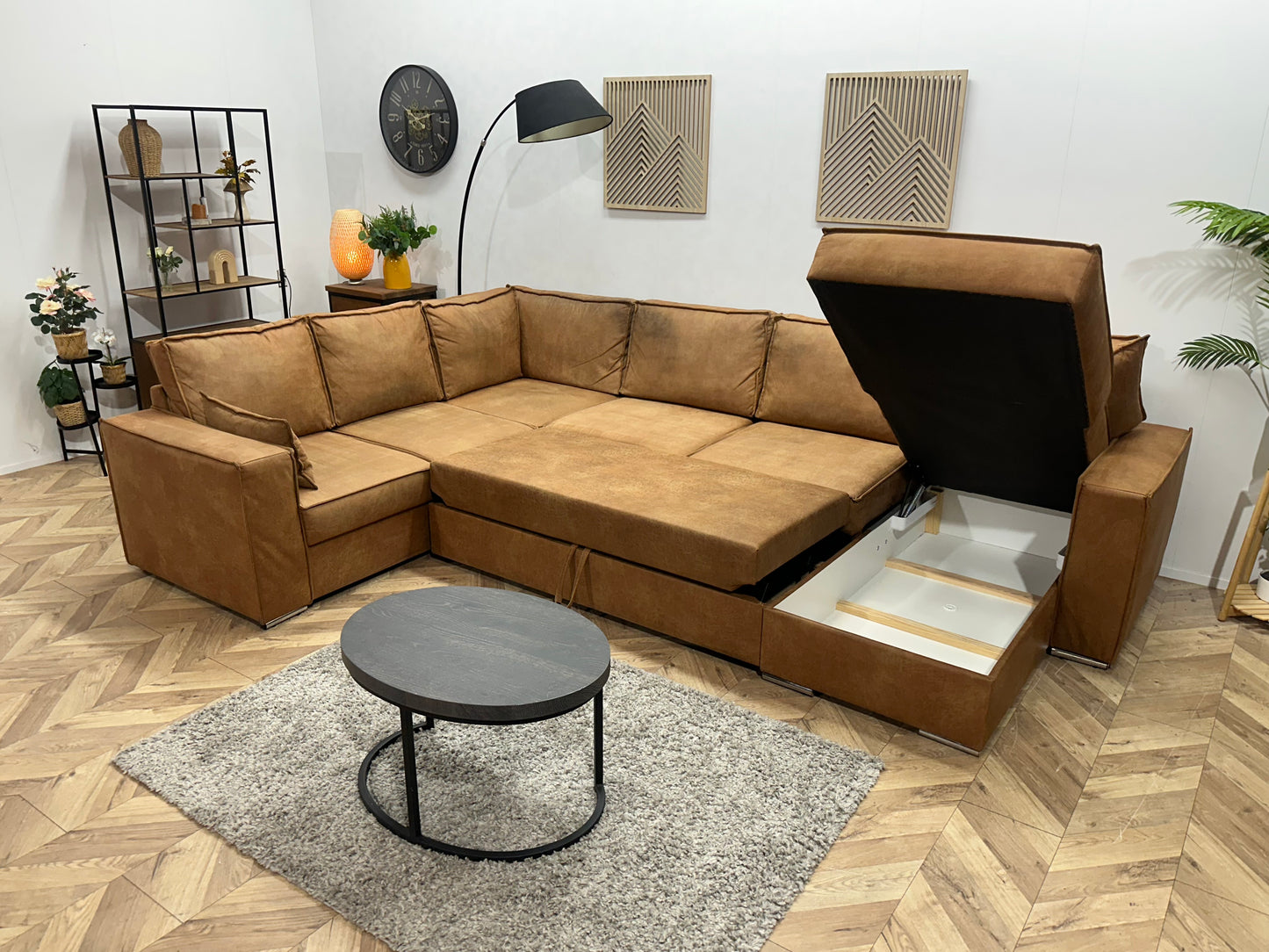 Cognac Bruine Suède Stoffen U Bank ~ Slaapfunctie