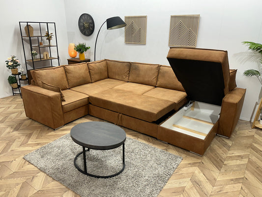 Cognac Bruine Suède Stoffen U Bank ~ Slaapfunctie