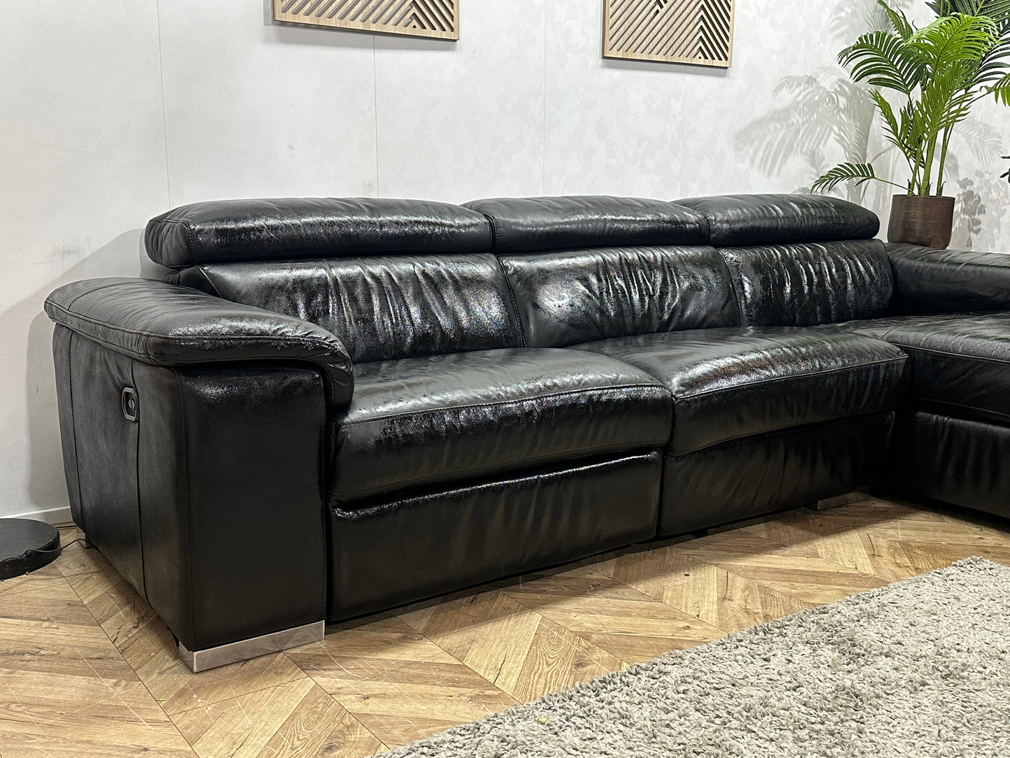 Zwarte Echt Lederen Hoekbank ~ Geïmpregneerd