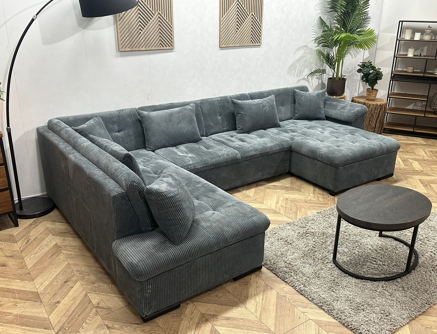 !Showroommodel! Blauwe Ribstof U Bank