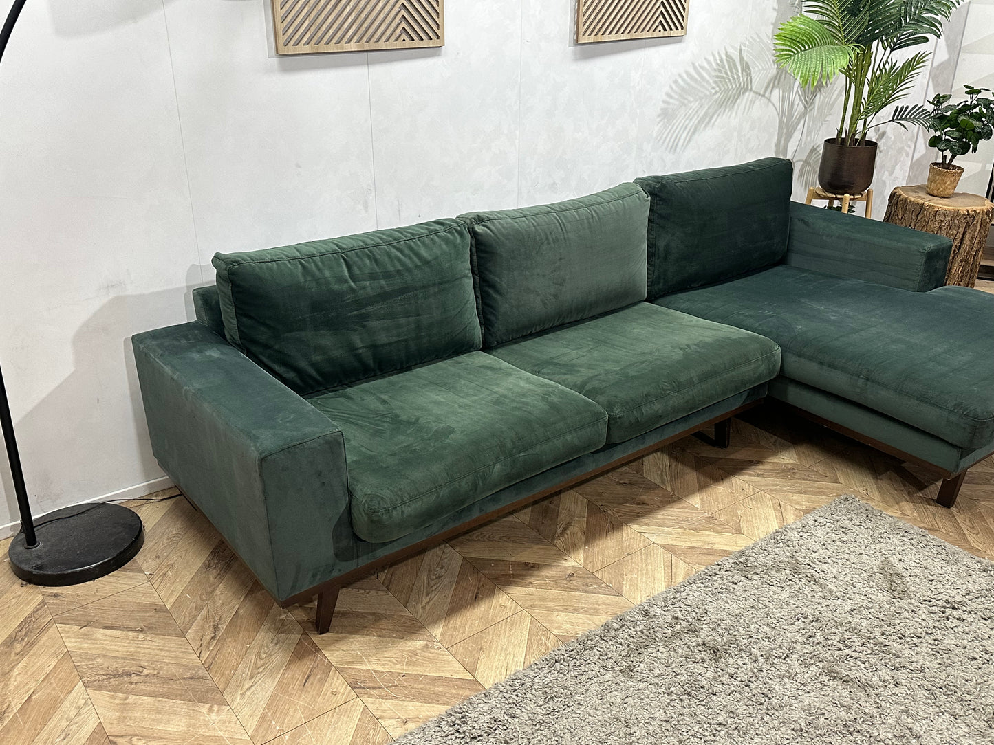 Groene Velvet Hoekbank ~ Losse Kussens Met Afneembare Hoezen