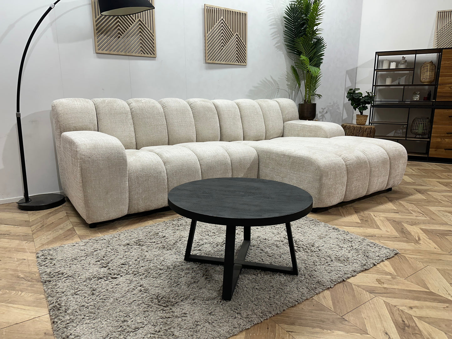 !Showroommodel! Witte/Crème Cremona Stoffen Hoekbank
