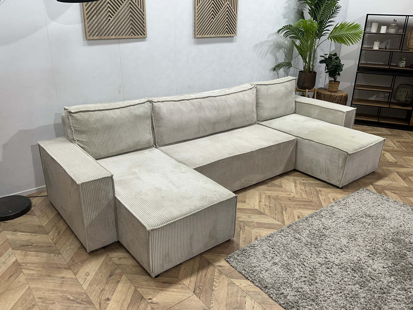 !Showroommodel! Witte Ribstof U Bank ~ Slaapfunctie